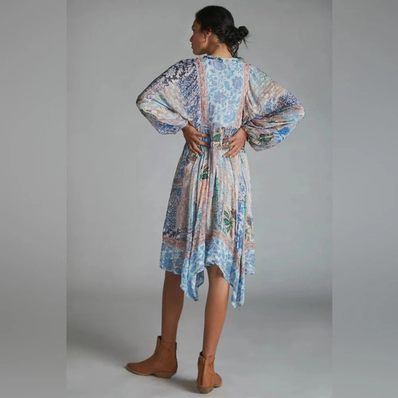 Anthropologie Sky Cressida Balloon Sleeve Midi Dress Tassel Beach Boho Fun Sz XS - Picture 3 of 14